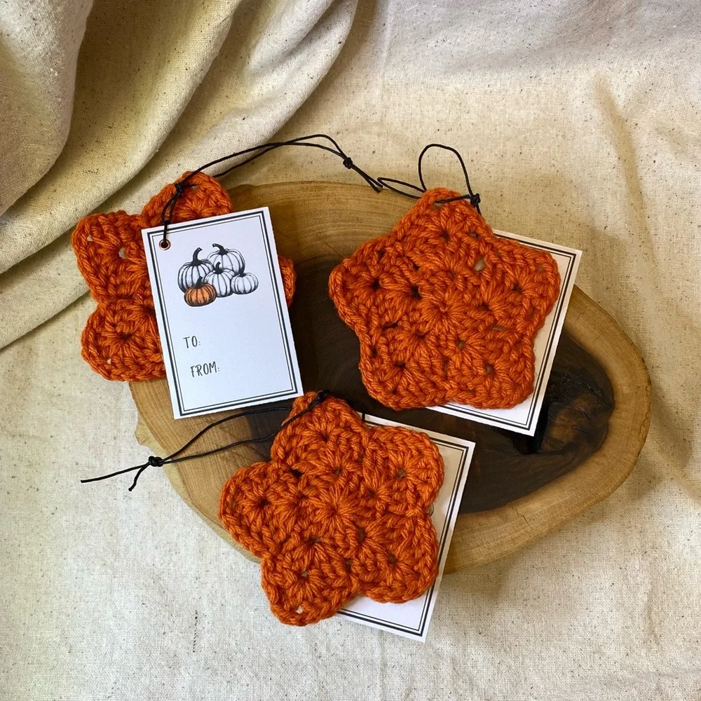 Fall pumpkin orange color 3 stars gift tag set